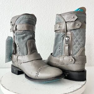 NEW Lane DUSTOFF Womens Cowboy Boots 6 Gray Leather Western Cowgirl Ankle Bootie